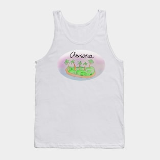 Armona watercolor Island travel, beach, sea and palm trees. Holidays and rest, summer and relaxation Tank Top